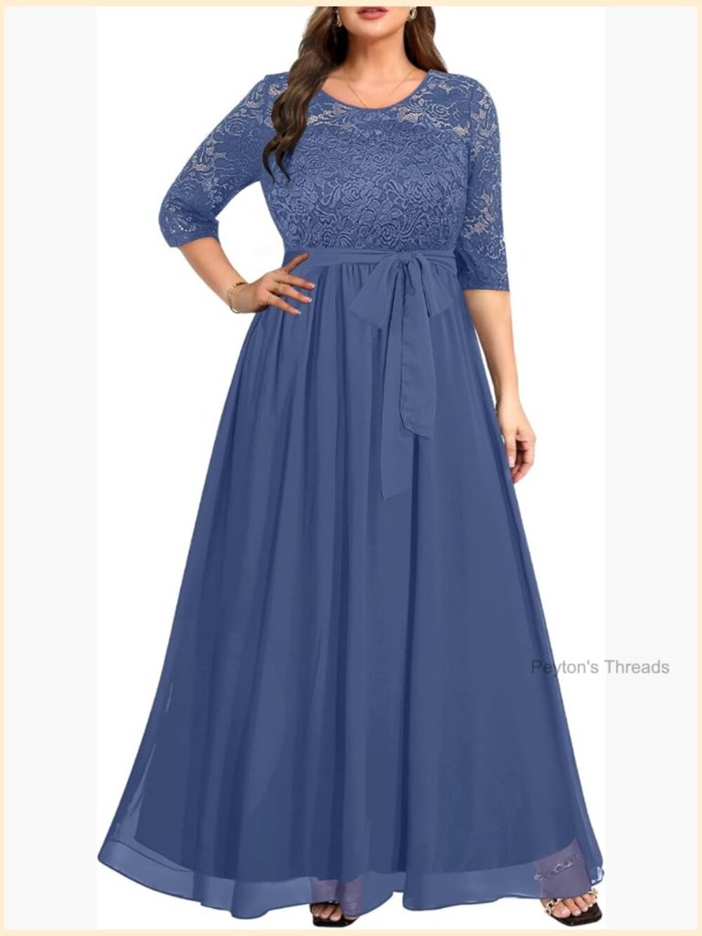Lace Chiffon 3/4 Sleeve Plus Size Maxi Formal Dress